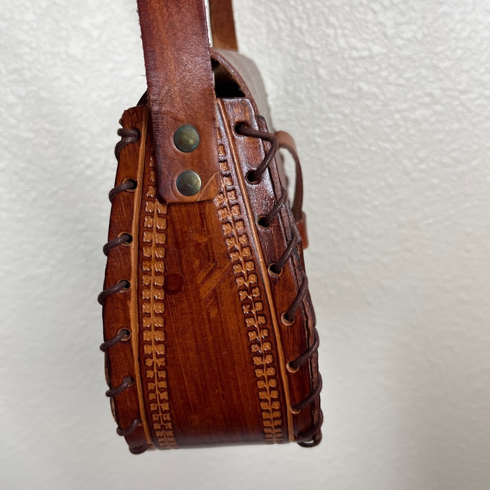 Vintage 70’s Genuine Leather Stitched Embossed Crossbody Bag Mexican Boho - Picture 6 of 11